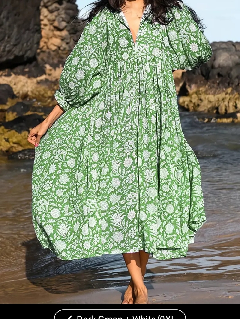 Green and White Floral Midi Dress